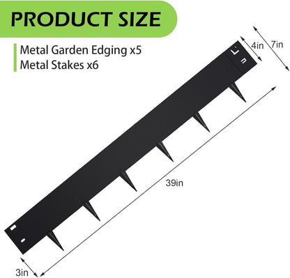 Garden 5PCS Steel Landscape Lawn Edging - 40" L x 7" H (16.7ft Total) Galvanized Steel Landscape