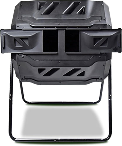 Dual Chamber Tumbling Composter 42 Gal (160L) Black Rotating Outdoor Compost Bin, Double Chamber