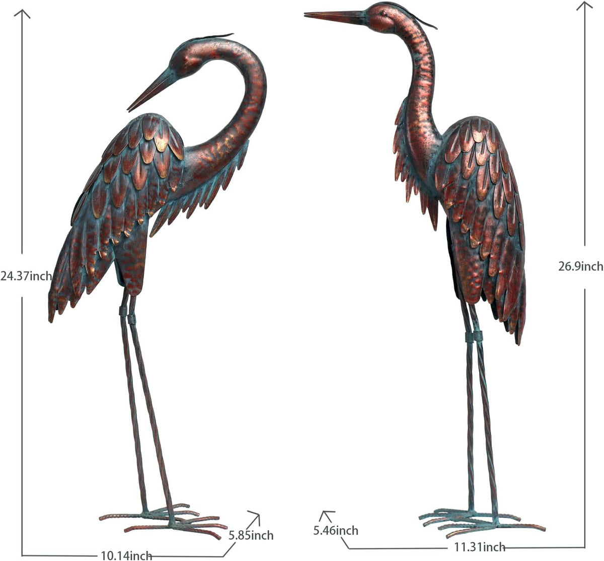 Kircust Metal Crane Statues - Set of 2 Bronze Heron Sculptures for Garden, Patio, or Yard Decor
