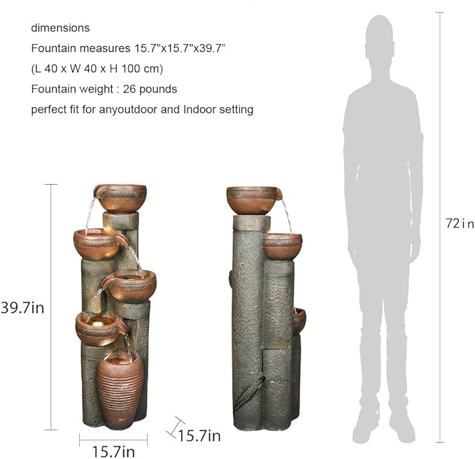 5 -Tier Outdoor Garden Water Fountain Decor, Resin Fountain for Garden, Floor Patio, Deck, Porch