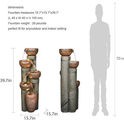 5 -Tier Outdoor Garden Water Fountain Decor, Resin Fountain for Garden, Floor Patio, Deck, Porch
