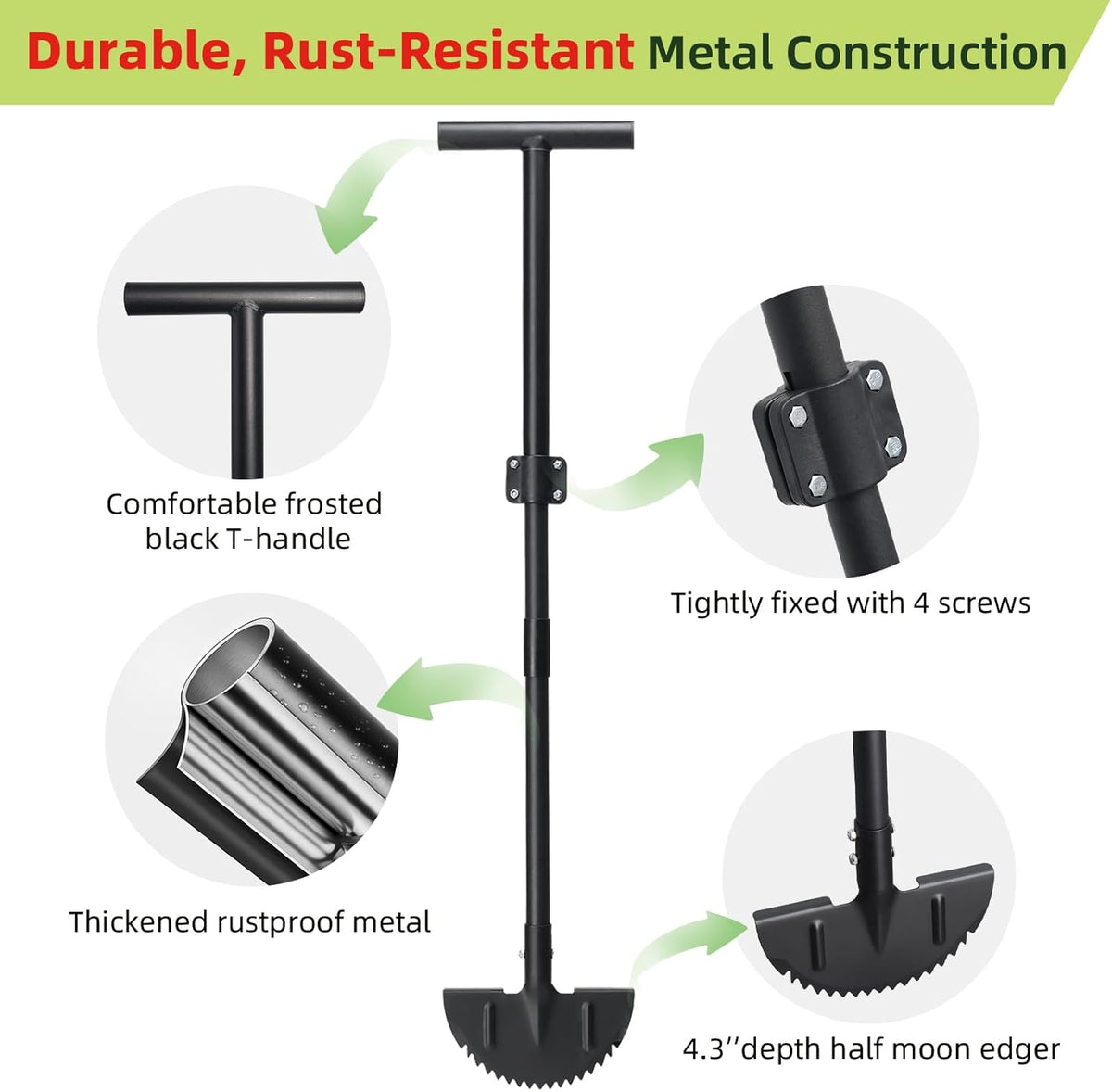 Half Moon Edger Lawn Tool - Heavy Duty Saw Tooth Manual Edgers with Sharp Blade & Wide Footplate