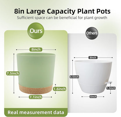 QCQHDU 8 inch Plant Pot, 2 Pack Planters for Indoor Plants with Drainage Holes & Saucer, Outdoor