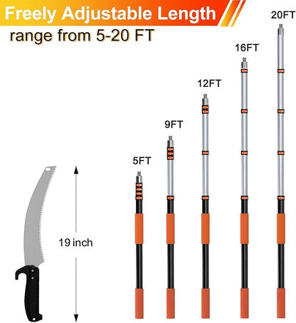 26FT Pole Saw, Telescoping Tree Trimmer with 5-20FT Extension Pole, Manual Branches Pruner for