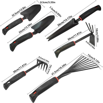 Large Garden Tool Set with Non-Slip Rubber Handle - 6 Piece Heavy Duty, Gardening Hand Tools