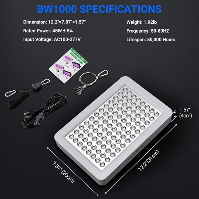 2024 Upgraded BW1000 LED Grow Lights Double Chips Full Spectrum for Greenhouse and Indoor Plant Veg
