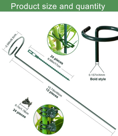 Plant Stake Support - 12 Pack, Garden Single Stem Support Stake Plant Cage Support Rings, Plant