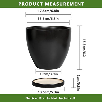 Ceramic Pots for Plants - 6.8 Inch Plant Pot with Drainage Hole and Saucer, Succulent Round Flower