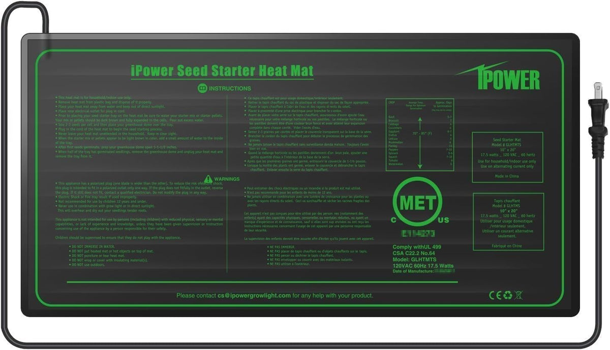 iPower GLHTMTS Durable Waterproof Seedling Heat Mat Warm Hydroponic Plant Germination Starting Pad