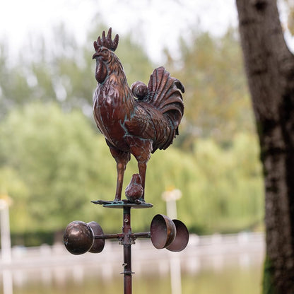 Metal Rooster with Chicks Garden Spinner,79" Large Metal Kinetic Wind Spinner for Outdoor Garden