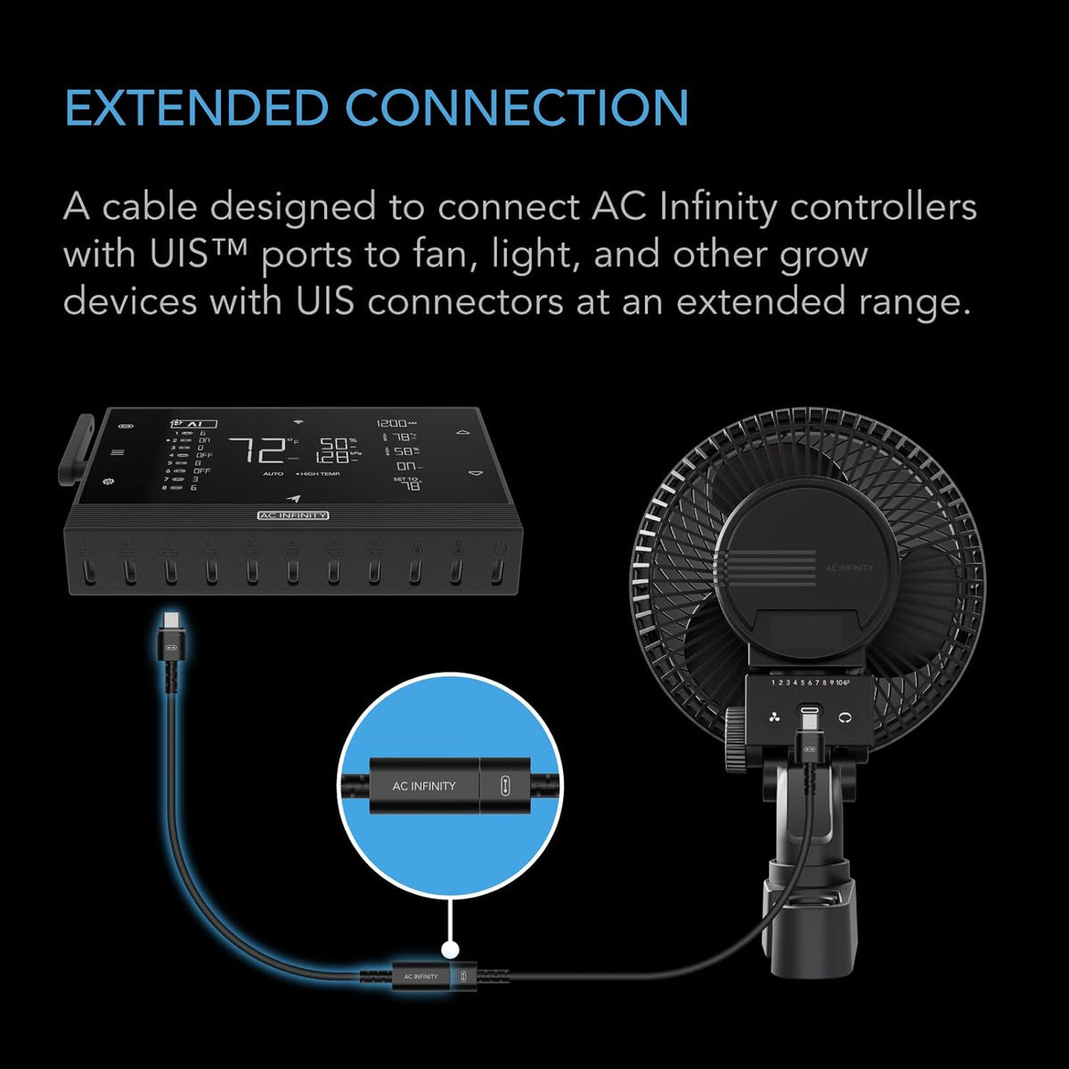 AC Infinity UIS Extension Cable Female to Male for Controller AI+, 10 Foot Cord with