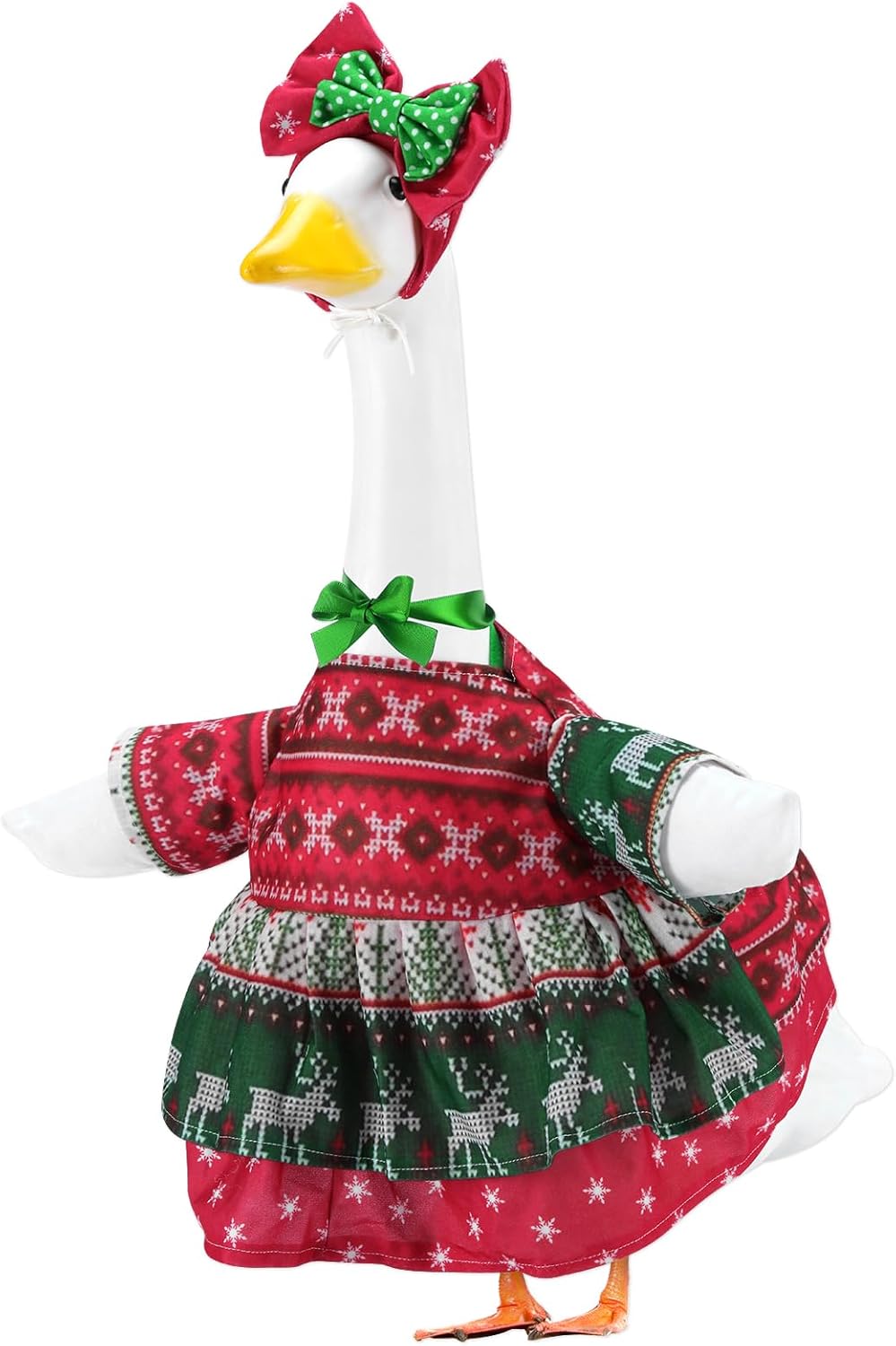 Christmas Porch Goose Outfits for 23 Inch Lawn Statue, Ugly Sweater Costume for Plastic/Cement