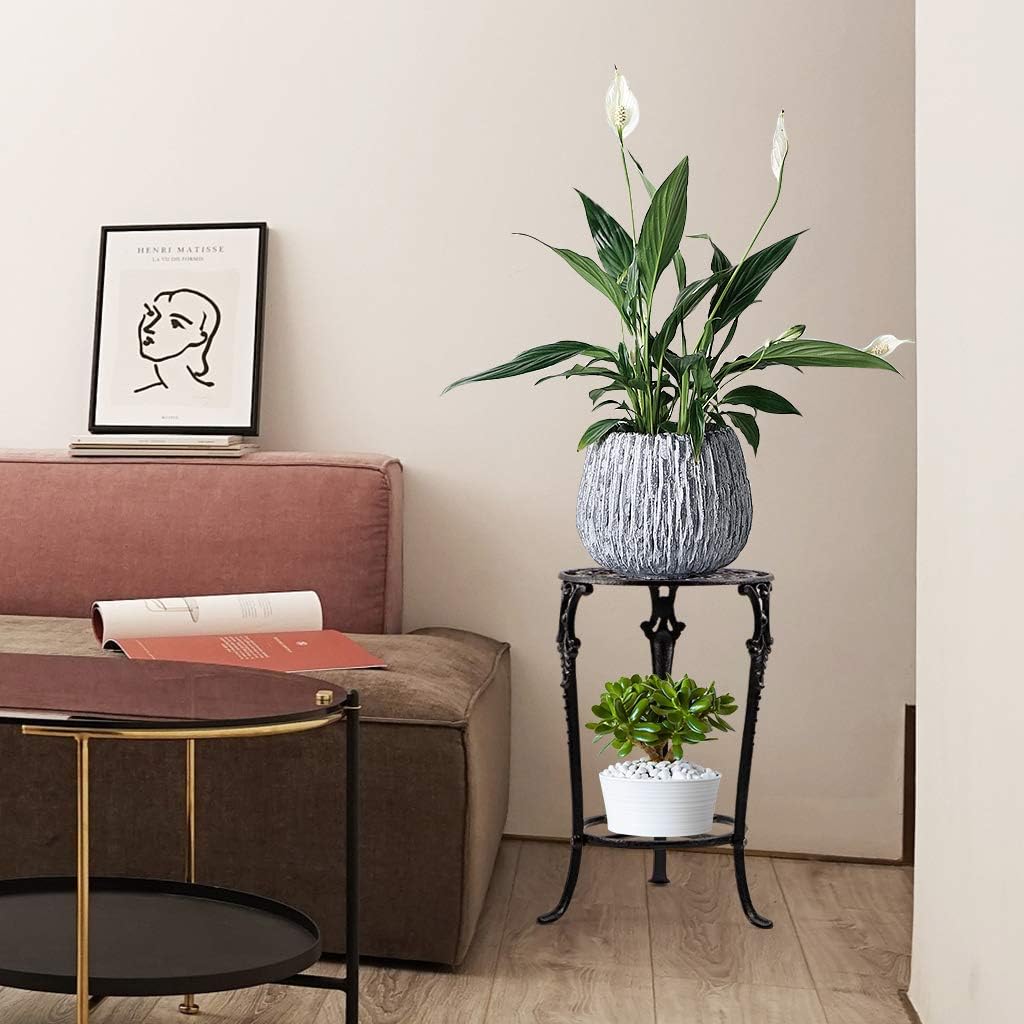 MDLUU Plant Stand 18.8 Inches Tall, Cast Iron Potted Plant Stand, 2-Tier Metal Planter Stand