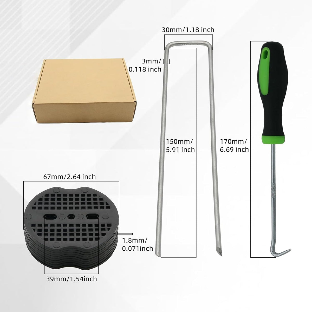 201Pcs 6 Inch 11 Gauge Garden Stakes Staples Kit, 100Pcs U-Shaped Landscape Staples and 100Pcs