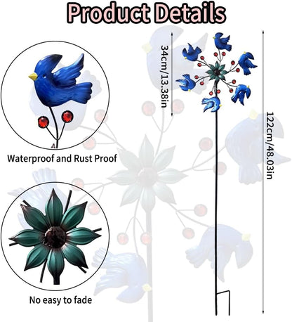 Blue Bird Metal Wind Spinner Garden Decor, 48 Inch Outdoor Yard Spinner Sculpture for Patio Lawn &