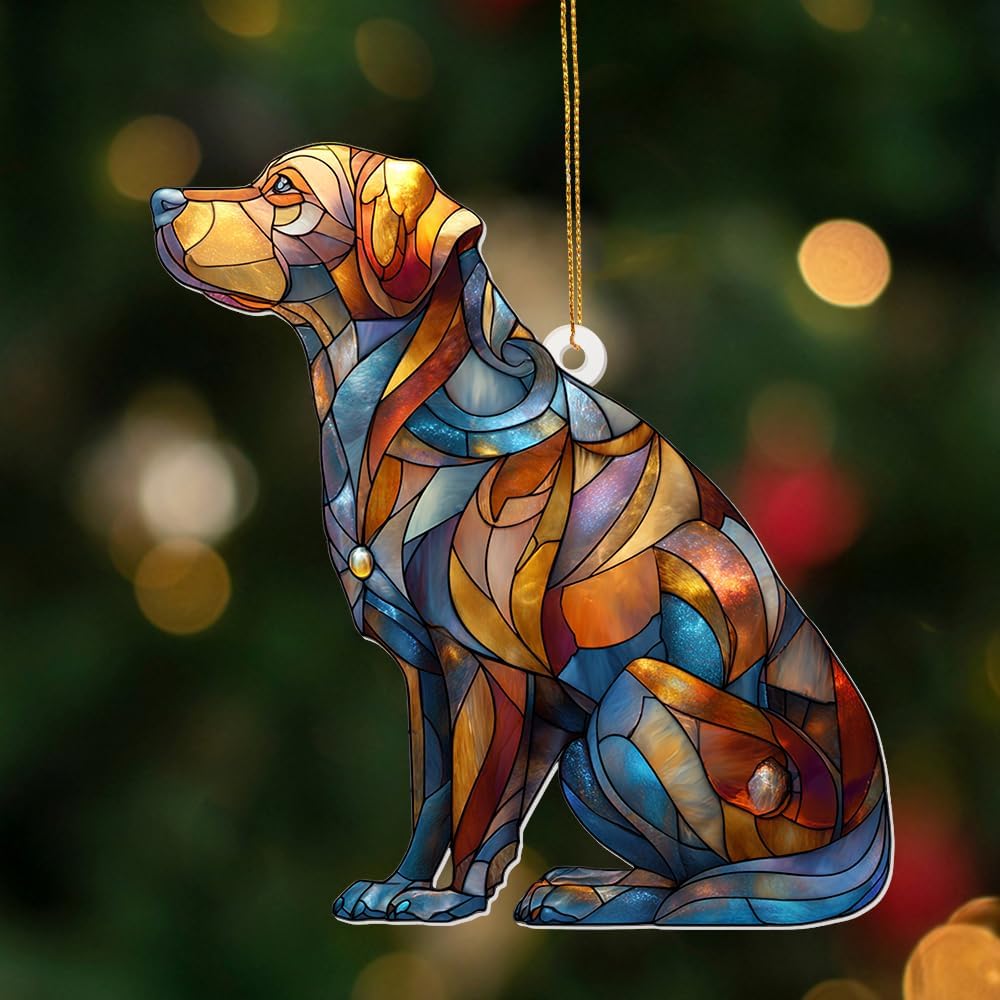 Acrylic Stained Glass Style Dog Ornament – Labrador Retriever Window Hanging Suncatcher, Pet