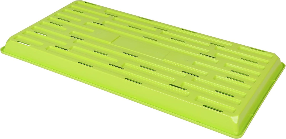 SUNPACK 10" x 20" Heavy Duty Shallow Plastic Seed Starting Tray, Lime Green, 1" - Lined with