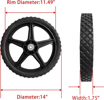 Parts Camp 14" Spoked Plastic Wheel and Tire 14 x 1.75'' Lawn Mower Wheels Kits For Push