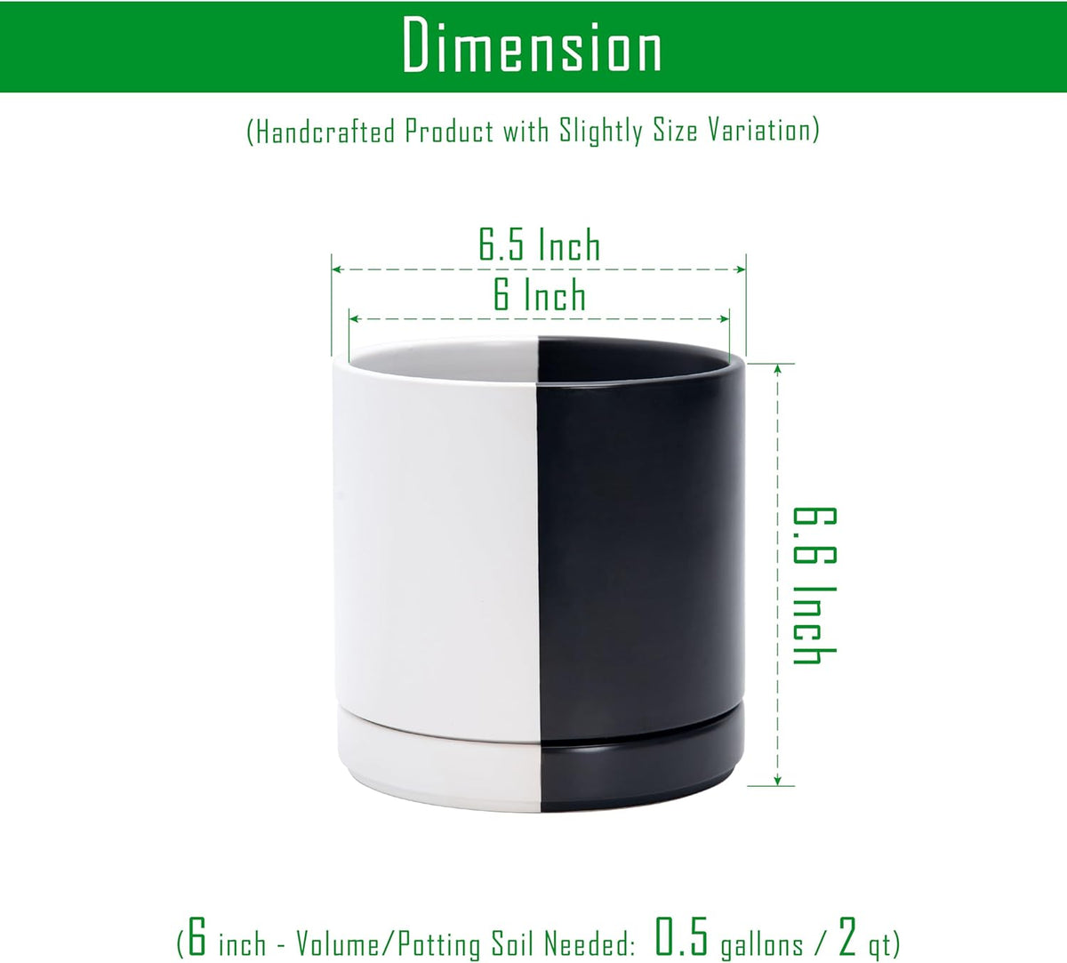 D'vine Dev 6.5 Inch Ceramic Planter Pot with Drainage Hole and Saucer, Indoor Cylinder Round