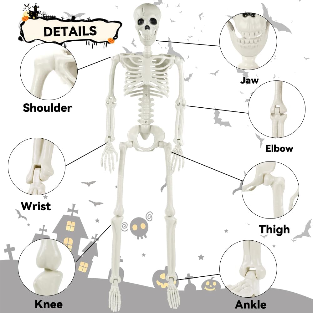 YUJUN 36'' Halloween Skeleton Decoration with Dog Skeleton, 3ft Full Body Posable Skeleton