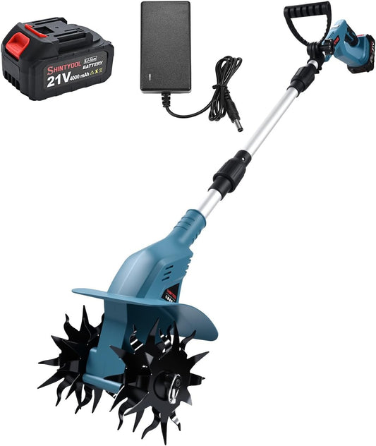 21v Cordless Tiller, 8-Inch Wide 4.0 Ah Battery Powered Garden Cultivator, Cultivator with Steel