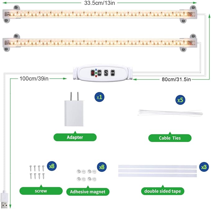 LED Grow Light Strips, 13 Inches Grow Lights for Indoor Plants Full Spectrum 3500K, 96 LEDs Plant