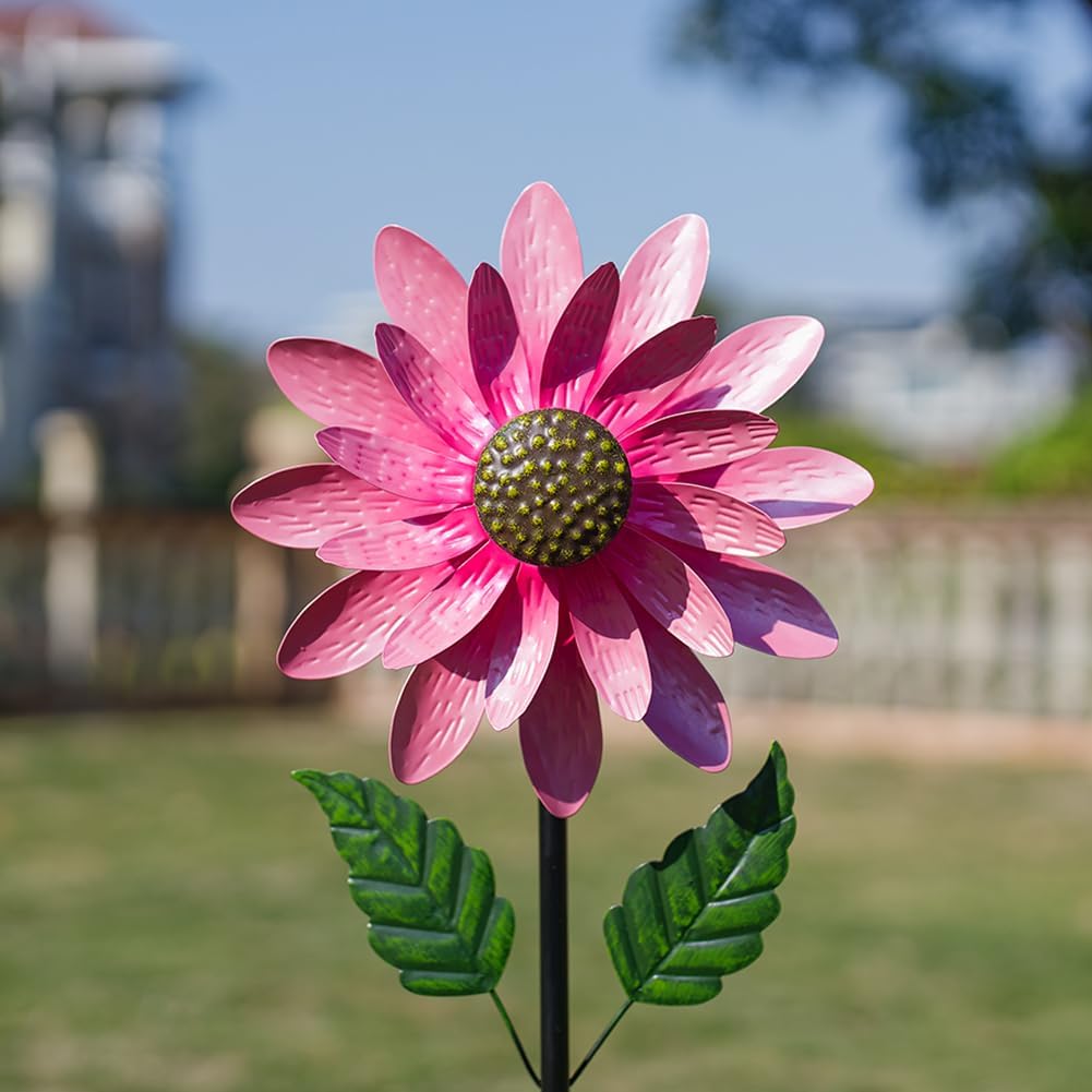 Viveta Wind Spinner Outdoor, Decorative Wind Sculpture wtih Sturdy Stake,Pink Pinwheels for Yard