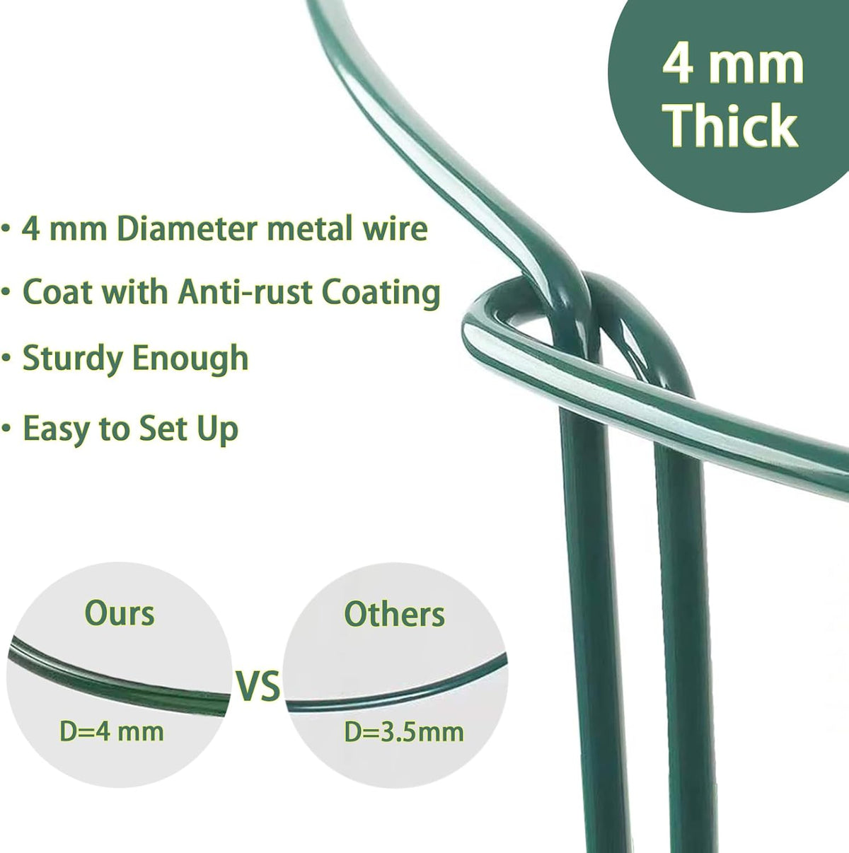10 Pack Plant Support Stakes, 4 mm Thick 24 Inch Half Round Metal Garden Stakes, Plant Support