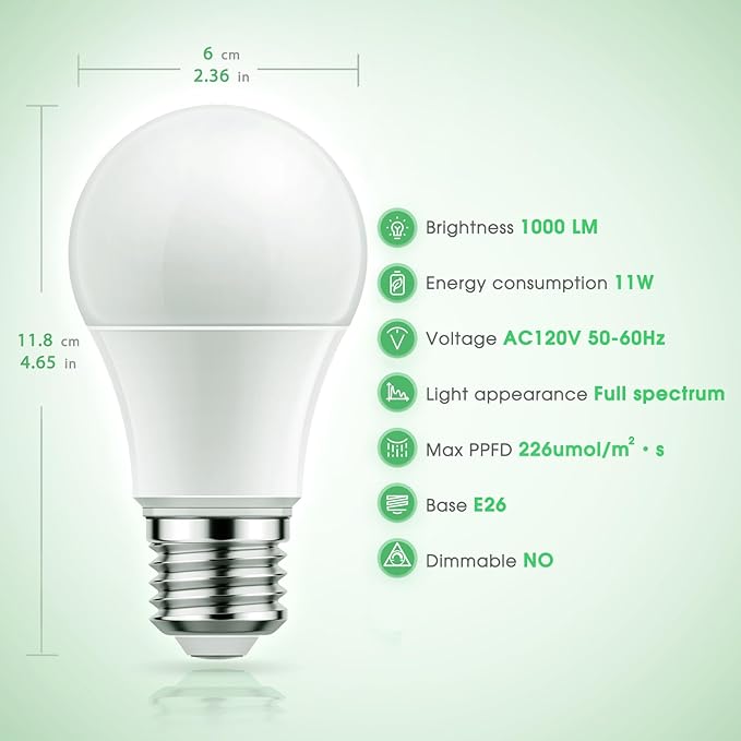 Briignite Grow Light Bulbs, LED Grow Light Bulb A19 Bulb, Full Spectrum Grow Light Bulb, Plant