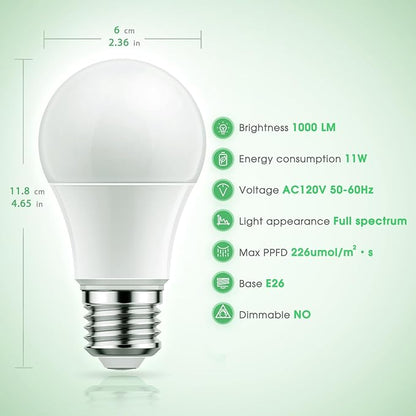 Briignite Grow Light Bulbs, LED Grow Light Bulb A19 Bulb, Full Spectrum Grow Light Bulb, Plant