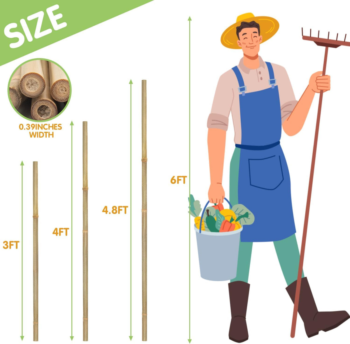 Plant Stakes,3FT Longer Sturdy Natural Bamboo Garden Stakes,GAGINANG 25Pcs Bamboo Sticks Trellis