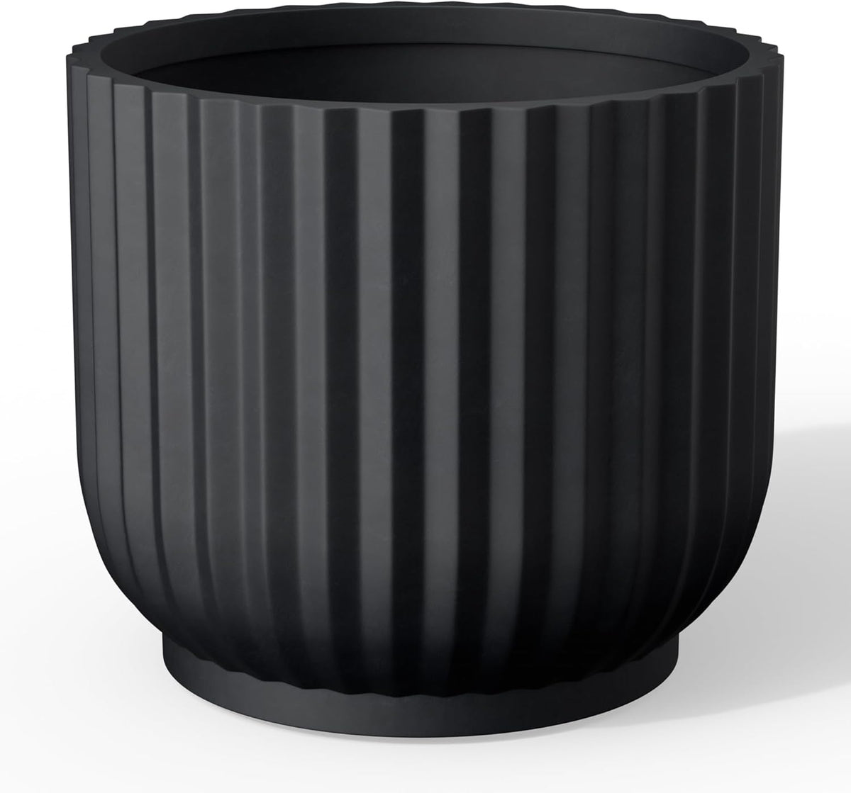Kante Round Fulted Planter, 16.7 Inch Dia Large Concrete Plant Pots with Drainage Hole and Rubber