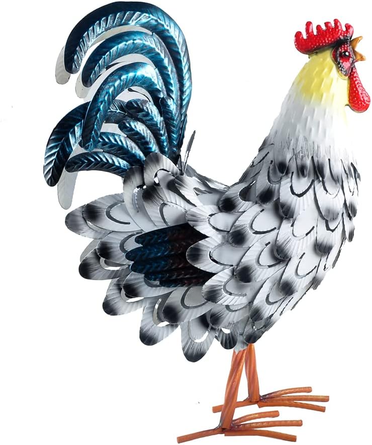 15” Rooster Statue Chicken Sculpture Garden Decoration Metal Yard Art for Yard Outdoor Decoration