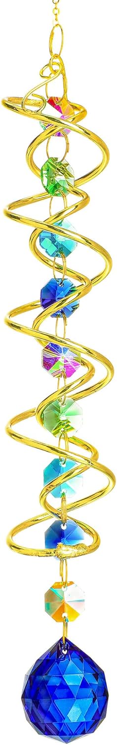 H&D HYALINE & DORA Gazing Ball Spiral Tail Crystal Suncatcher, Rainbow Maker Crystal Beads Decor