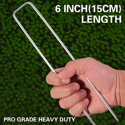 100Pcs Garden Stakes Staples + 100Pcs Gasket, Bakulyor 6 Inch Lawn Landscape Staples 11 Gauge U