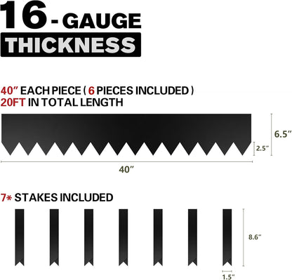 KOL Galvanized Steel Garden Lawn Edging, 6-Pack Black Bendable Metal Landscape Edging Strips