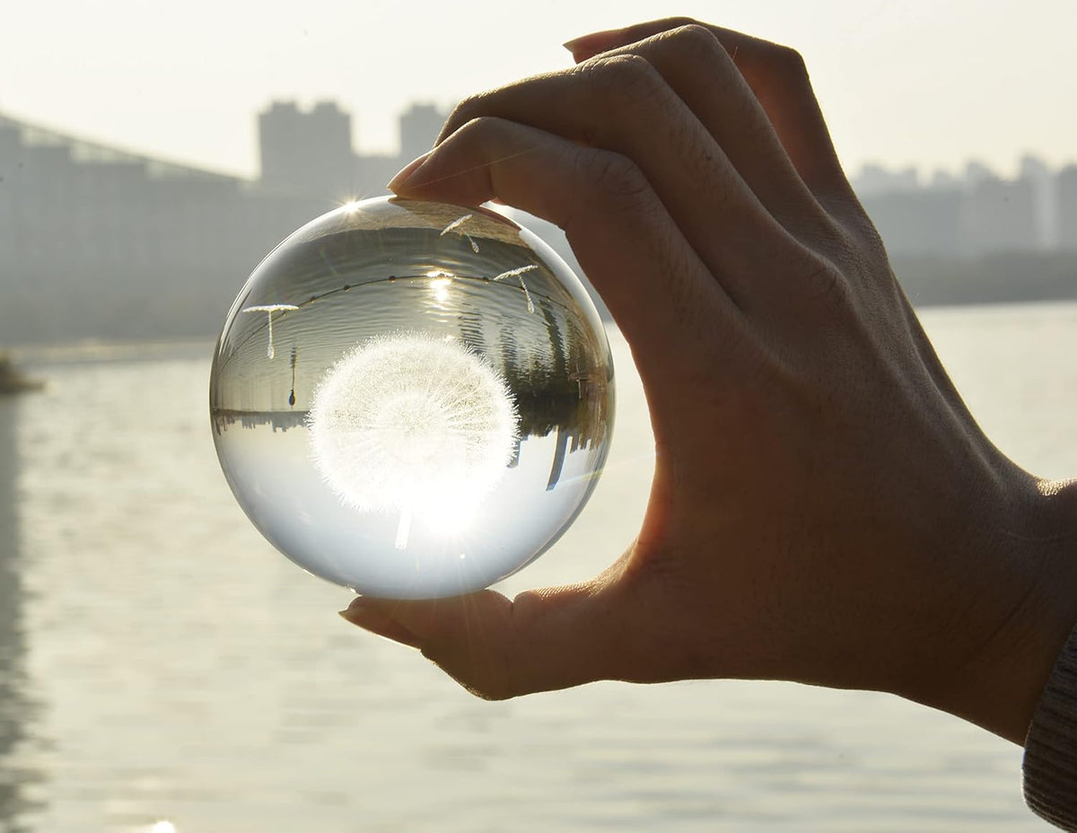 Crystal Ball Glass Globe Decor - Sphere with Stand & Gift Box, Clear Decorative Globe, 3D Crystal