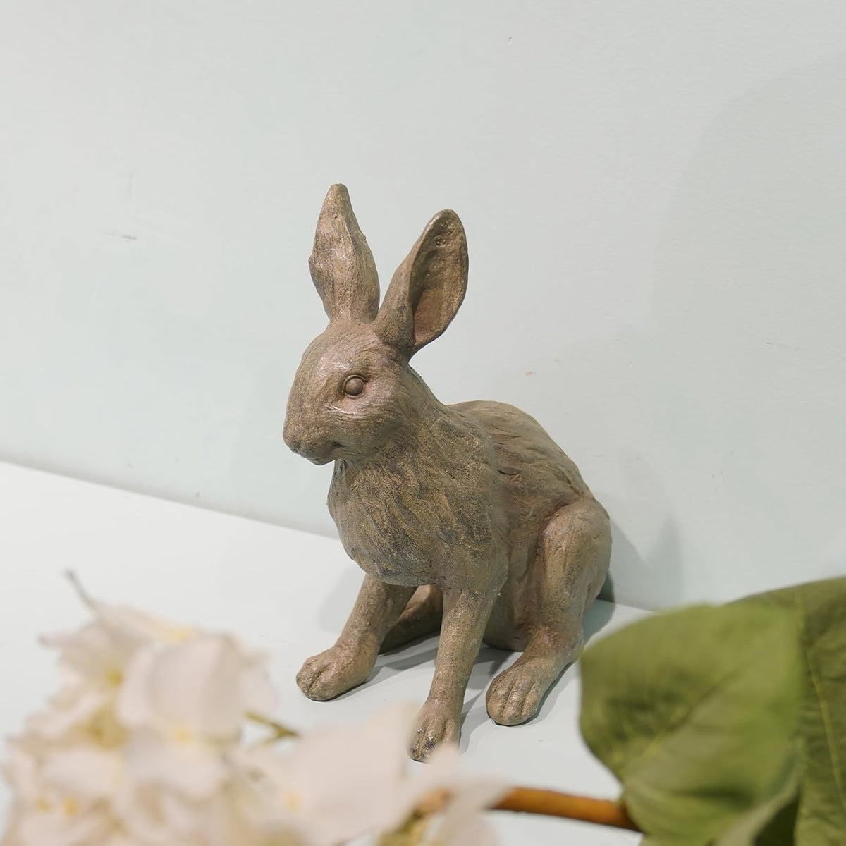 DiliComing Grey Resin Rabbit Garden Statue - 12 Inch Large Garden Statues for Home Yard Decor