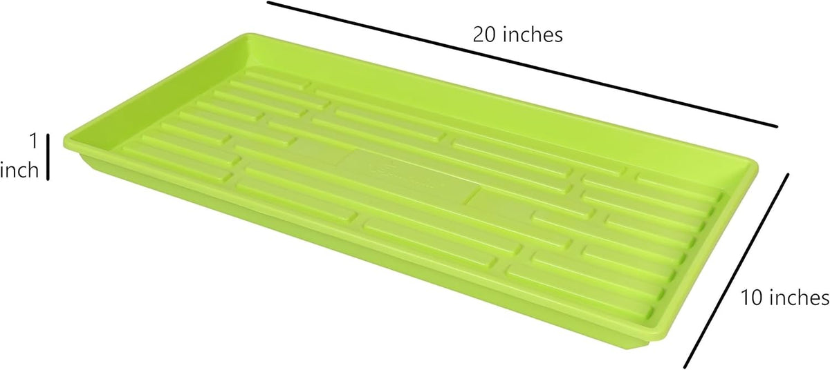 SUNPACK 10" x 20" Heavy Duty Shallow Plastic Seed Starting Tray, Lime Green, 1" - No Drainage