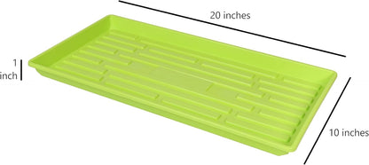 SUNPACK 10" x 20" Heavy Duty Shallow Plastic Seed Starting Tray, Lime Green, 1" - No Drainage