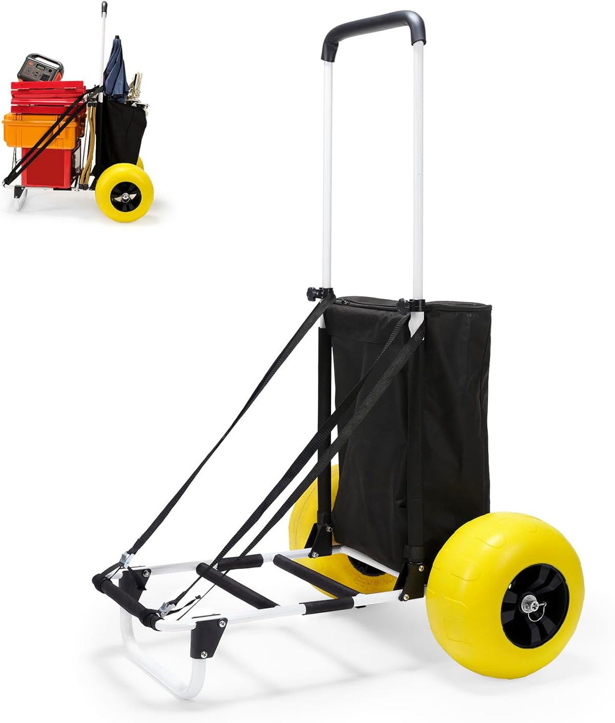 Beach Fishing Cart, 13” Big Balloon Wheels w/Flat-Free Solid PU Tires for Sands, 165LBS Loading