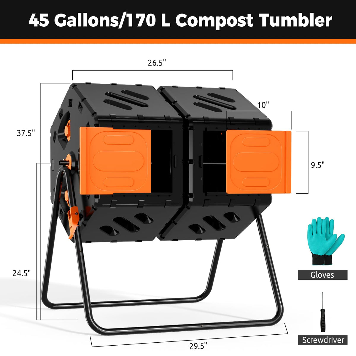Cozurra 45 Gallon Large Compost Tumbler Outdoor, Dual Chamber Compost Bin