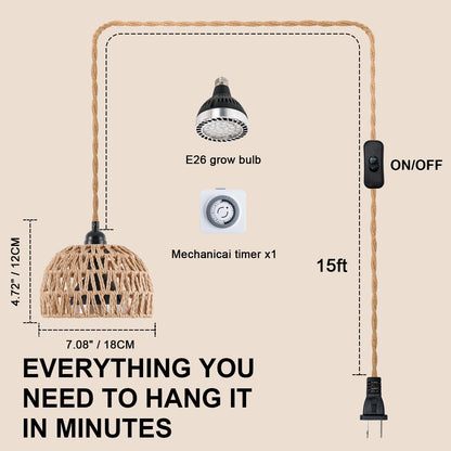 Hanging Grow Lights for Indoor Plants, Full Spectrum, with Timer and 15FT Power Cord, 30W Pendant