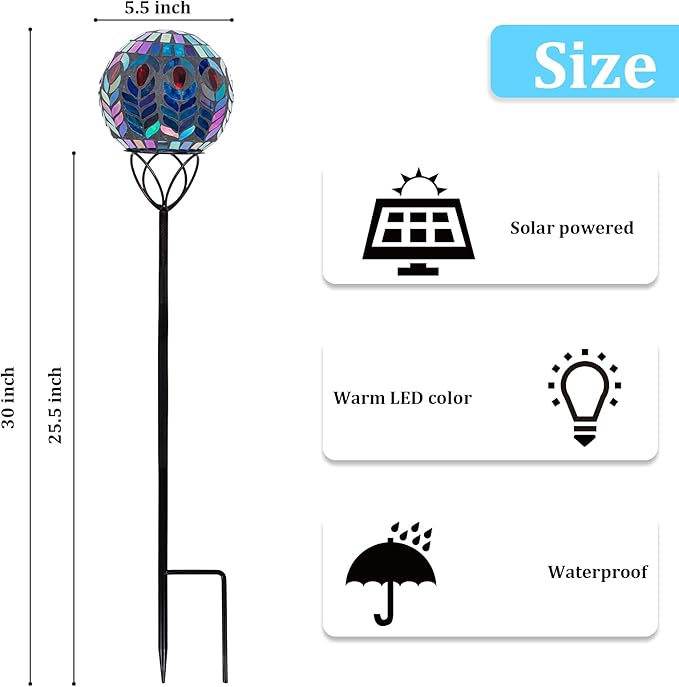 Afirst Solar Outdoor Garden Lights Decorative - Mosaic Solar Stakes Gazing Ball Waterproof Outdoor