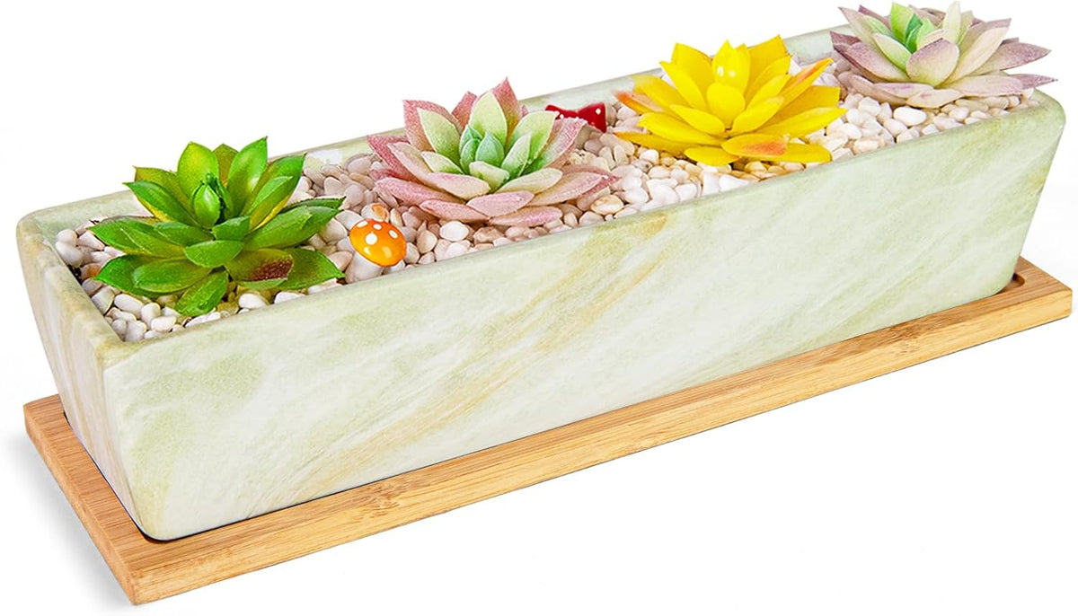 Succulent Pots - 12.1 Inch Large Succulent Pots with Drainage Tray, Window Sill Planter, Long