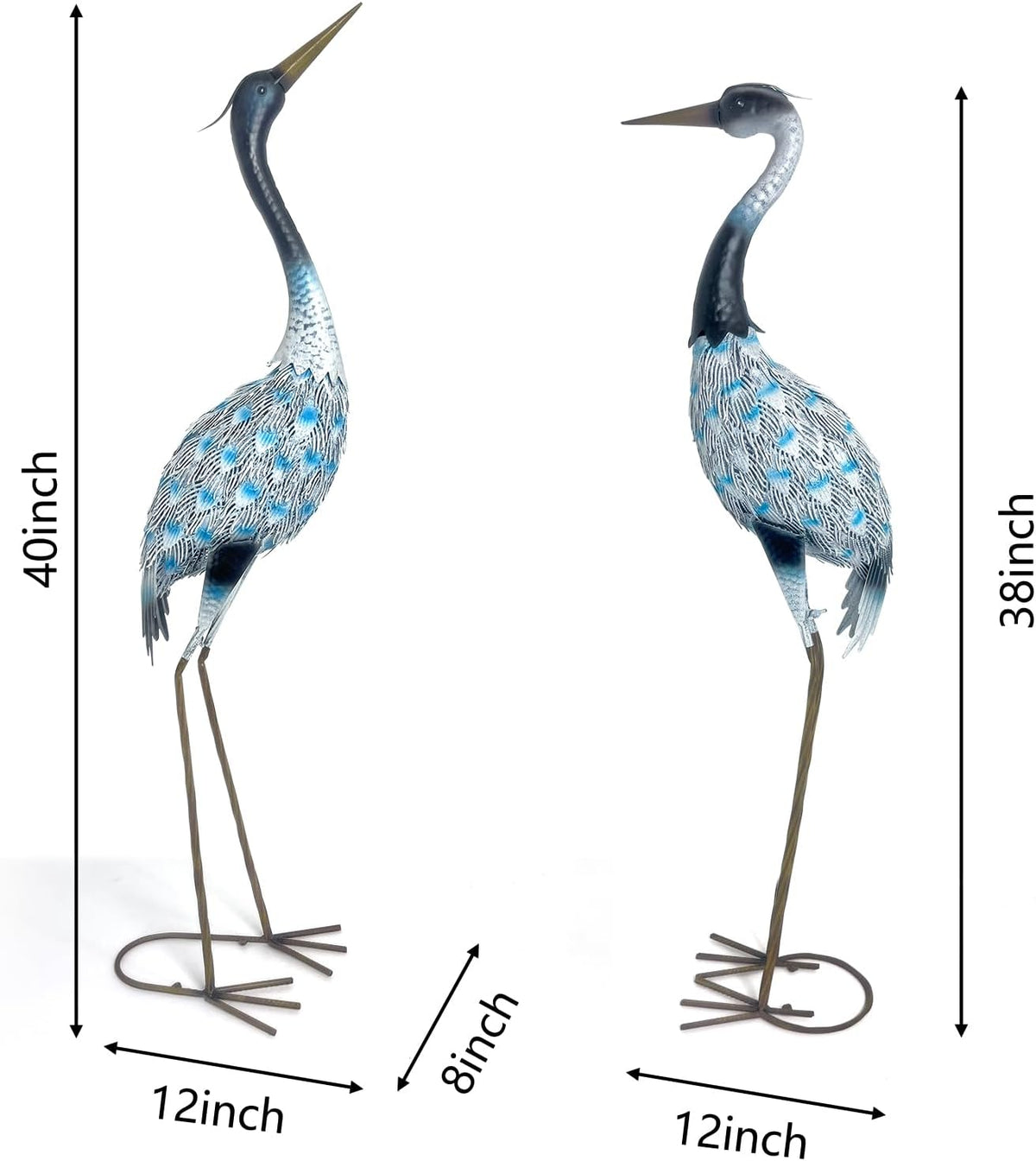 HONGLAND Garden Crane Statues Blue Heron Sculptures for Outdoor Metal Large Birds Lawn Ornaments