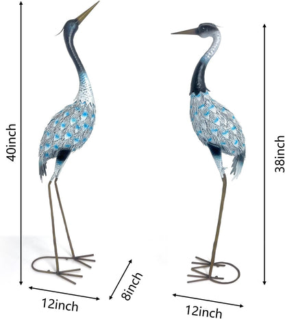 HONGLAND Garden Crane Statues Blue Heron Sculptures for Outdoor Metal Large Birds Lawn Ornaments