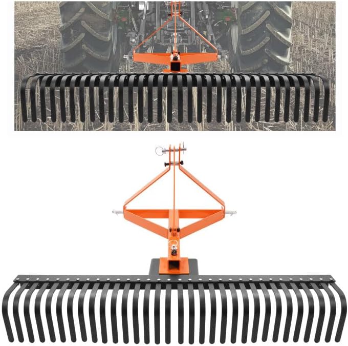 KUAFU 60 in Landscape Rake, 3 Point Rake Compatible with Category-1 Tractor, 360 Degree Rotation