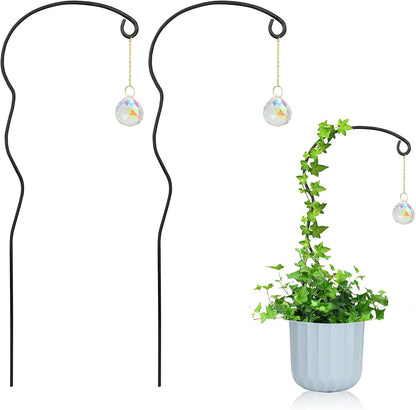 Plant Trellis for Potted Plants with Colorful Crystal Sun Catcher, 17.5 Inch Metal Plant Stakes for