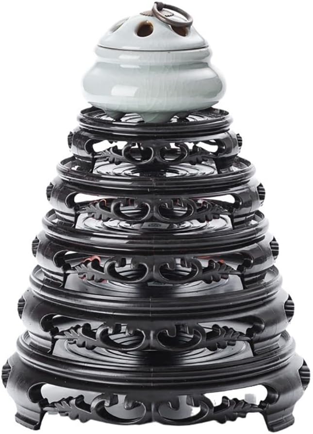 GOLDY&WENDY Round Vase Display Stand 3.9 Inch Black Imitation Wood Style Base Handmade Resin